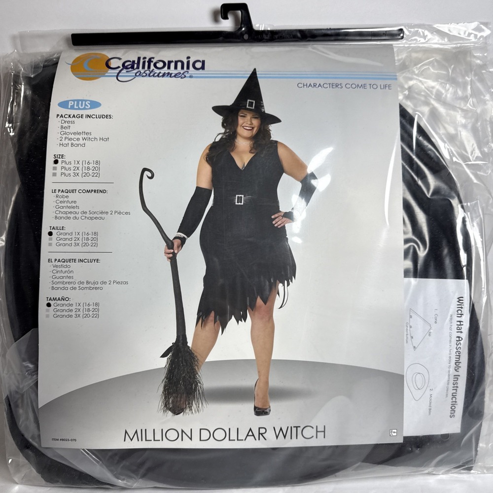 CALIFORNIA COSTUMES Women's Million Dollar Witch Costume Sz-1X (16/18) Black NEW